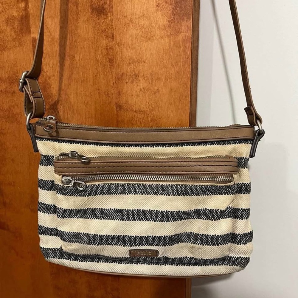 Striped Tan and Black Crossbody Bag